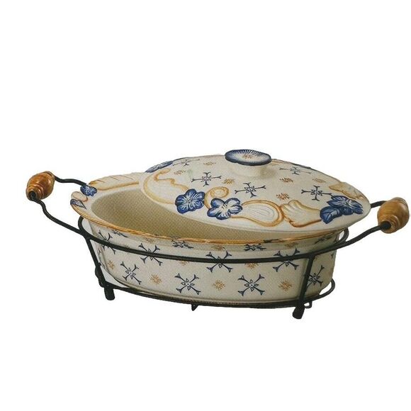Temp-tations Provance Blue Morning Glory 2 Pieces W/ Lids Casserole Serving Dish - Picture 3 of 8